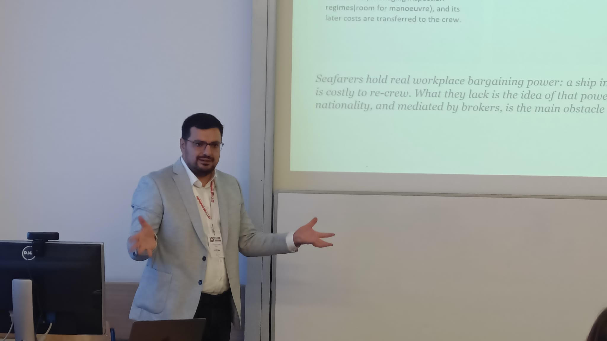 Prof. Çağatay Edgücan Şahin presenting research on seafarers’ working conditions on substandard vessels at the 17th ESA Conference in Warsaw